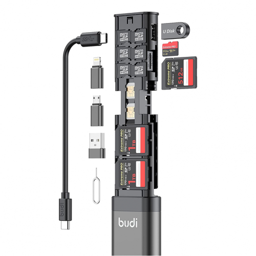 Multifunkcionalni citac adapter Budi USB-C 3.0 DC536B crni slika 1