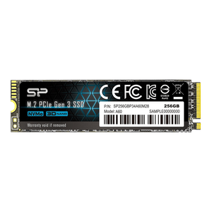 Silicon Power SP256GBP34A60M28 M.2 NVMe 256GB SSD, A60, PCIe Gen3x4, Read up to 2,100 MB/s, Write up to 1,200 MB/s (single sided), 2280