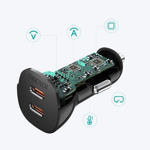 Choetech auto punjač 2x USB Type C Quick Charge Power Delivery 40W FCP AFC slika 3