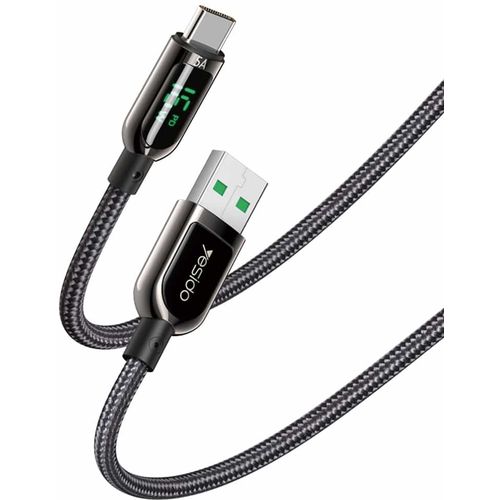 Yesido - podatkovni kabel (CA85) - USB na Type-C 66W 5A digitalni zaslon - 120 cm - crni slika 1