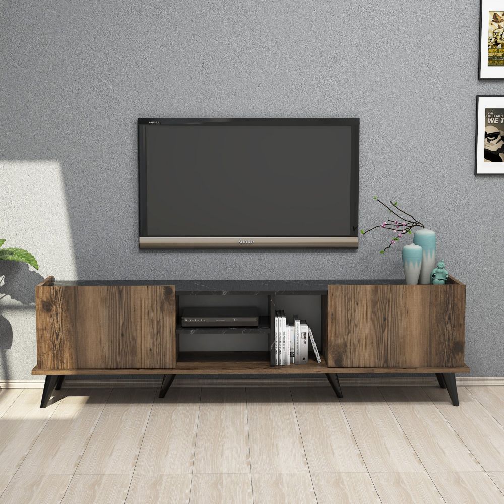 TV Stalak Elegante 1330 - Orah i Crna slika 1
