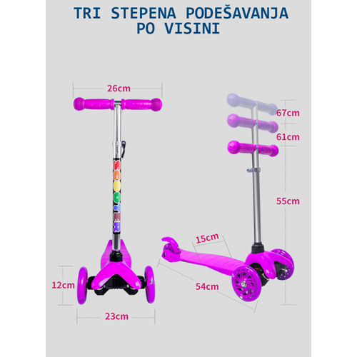 Dečiji Trotinet Sa Svetlećim Točkićima Rozi slika 3