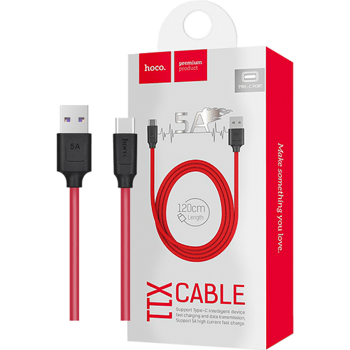 hoco. USB kabl za smartphone, USB type C, 1.2 met., 5 A - X11 Rapid Black/Red slika 1