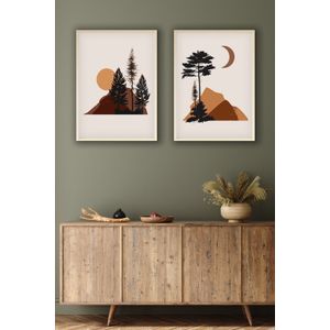 Huhu153 - Višenamjenska Dekorativna Slika u Ramovima (2 Komada) - 50 x 35 cm, Višebojna