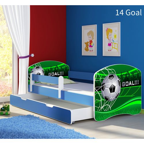 Dječji krevet ACMA s motivom, bočna plava + ladica 140x70 cm - 14 Goal slika 1