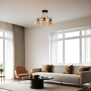 Roma 3 Lü Siyah Bal Camlı Avize Amber
