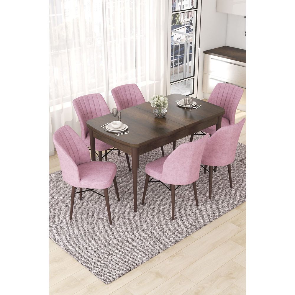Proširivi set trpezarijskog stola i stolica (7 komada) Nef boje: Baroque, Pink slika 1