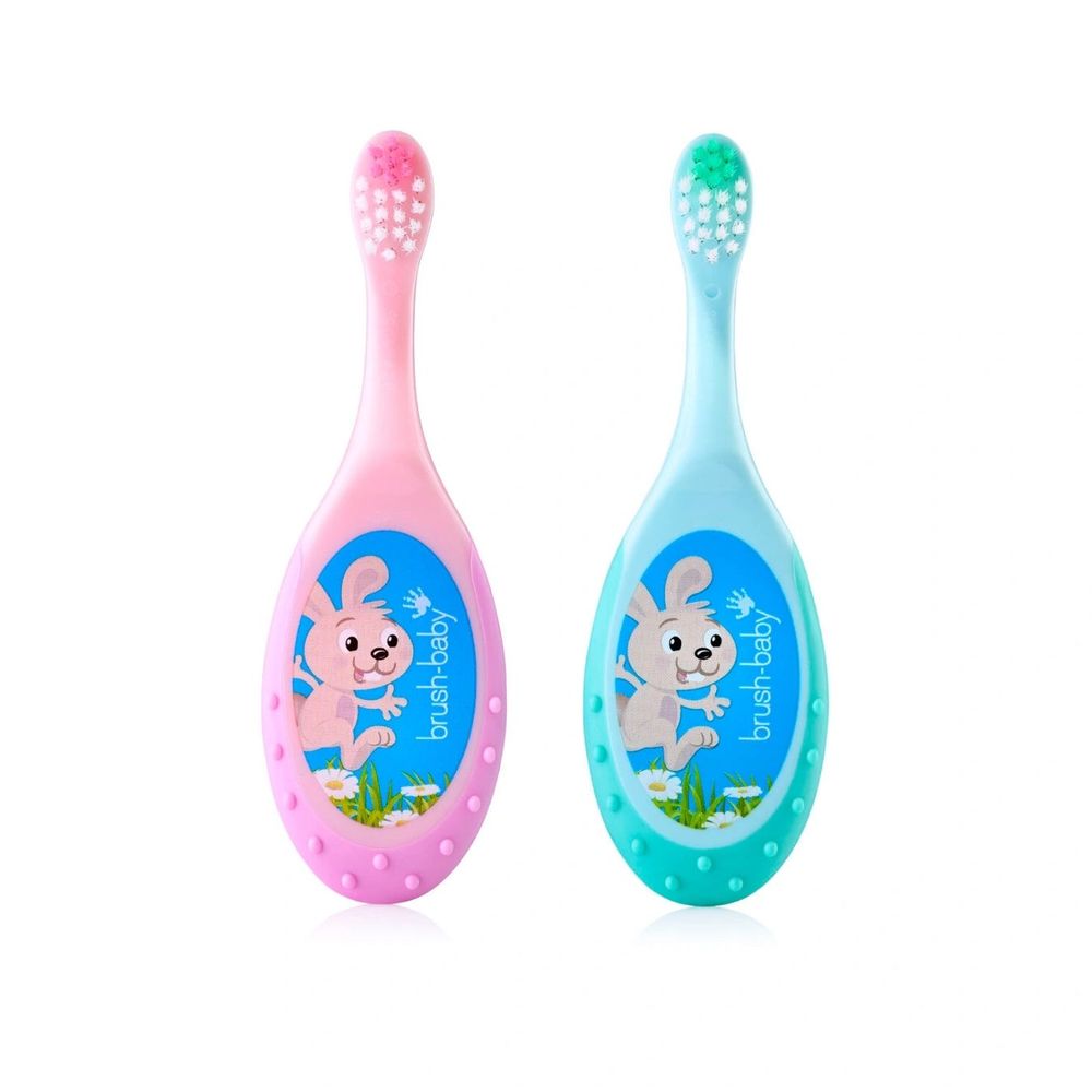 Brush-Baby Dječija četkica za zube FlossBrush 0-3 godine - Roza/Tirkiz, 2kom slika 1