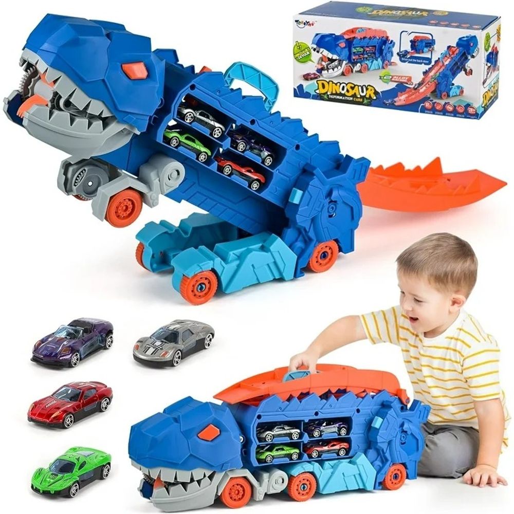 Dinosaurus kamion sa sklopivom rampom i autićima slika 2