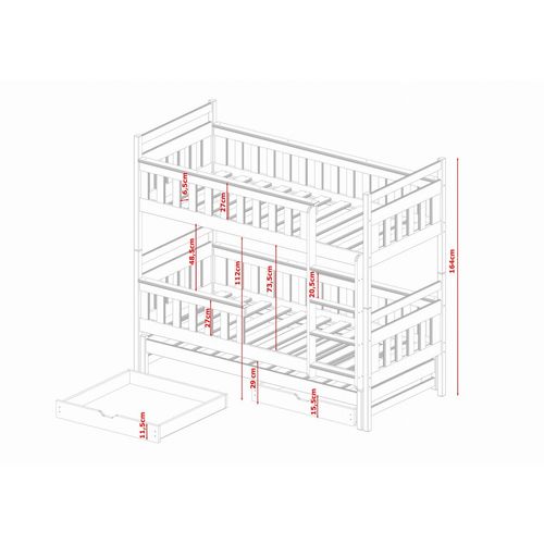 Drveni dječji krevet na sprat Kors sa tri kreveta i ladicom - 190/200x90cm - Bijeli slika 3
