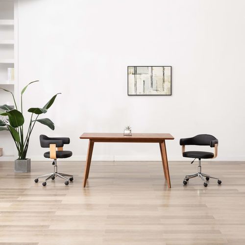Okretna uredska stolica od savijenog drva i umjetne kože crna slika 32