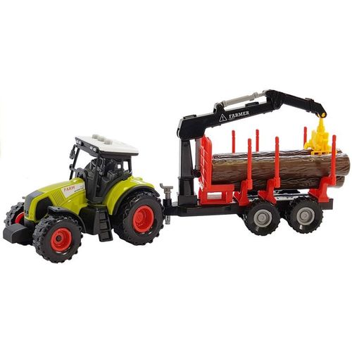Traktor sa crvenom prikolicom za prijevoz drva slika 2