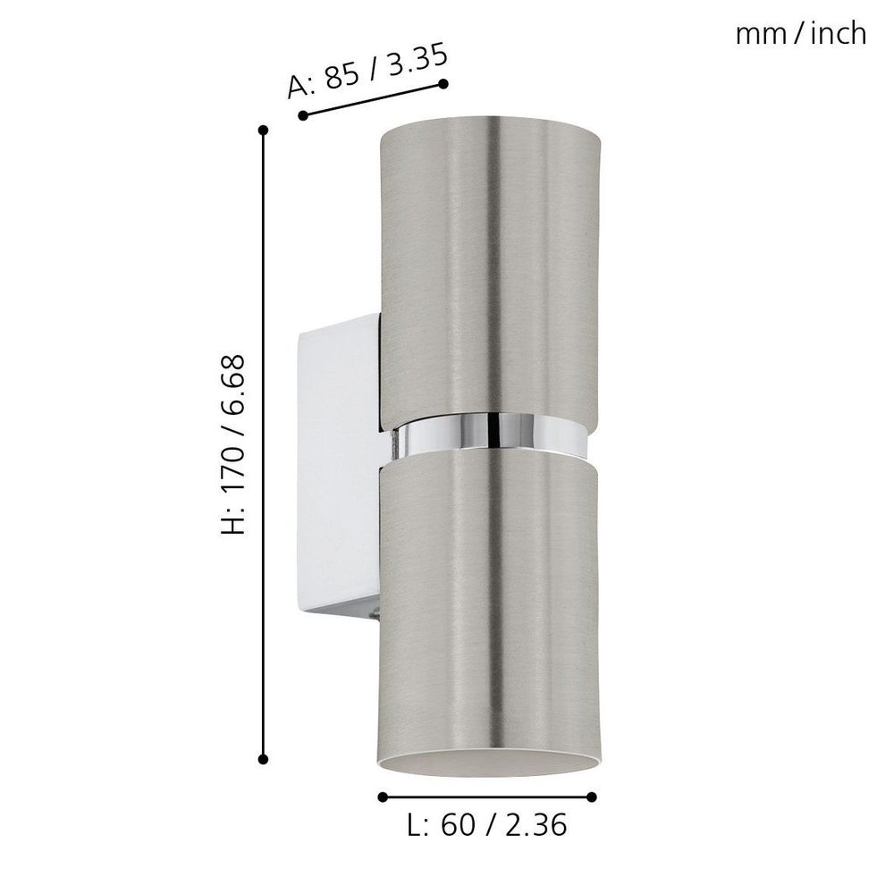 Eglo Passa zidna/2, led, gu10, 2x3,3w, krom/nikl mat  slika 3