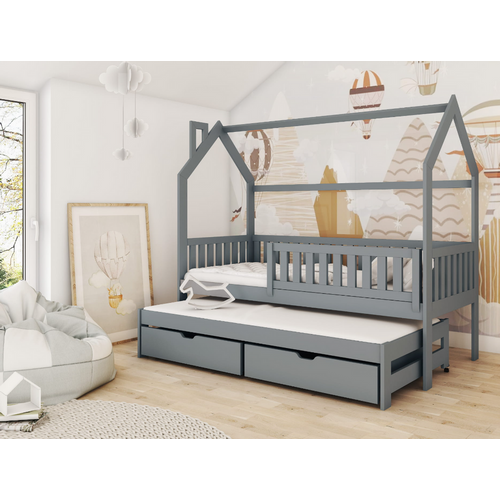 Drveni dečiji krevet Monkey sa dodatnim krevetom i fiokom - grafit - 190/200x90 cm slika 1