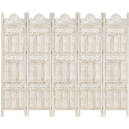 Sobna pregrada s 5 panela bijela 200x165 cm masivno drvo manga slika 15