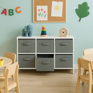 Kinder Home Dječija drvena komoda sa tekstilnim kutijama, Bijela