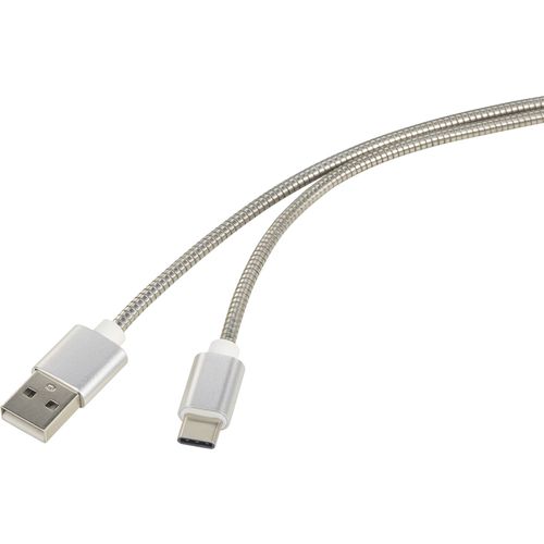 Renkforce  priključni kabel [1x muški konektor USB 2.0 tipa a - 1x muški konektor USB-C®] 0.50 m srebrna kabelski omotač od nehrđajućeg čelika Renkforce USB kabel USB 2.0 USB-A utikač, USB-C® utikač 0.50 m srebrna kabelski omotač od nehrđajućeg čelika RF-4888674 slika 6