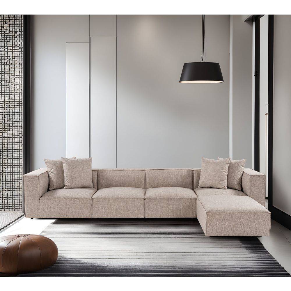 Ugaona Sofa Sora (L1-O1-O1-1R-POUFFE) - Pješčano Bež Boja slika 2