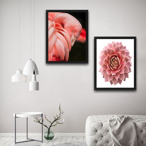 Wallity Uokvirena slika (2 komada), Pink Flamingo Flower Set slika 1