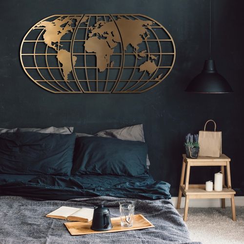 Wallity Metalna zidna dekoracija, World Map Globe - Gold slika 4