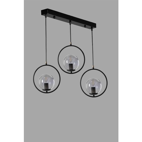 Ring 3 Lü Sıralı Füme Camlı Siyah Sarkıt Black Chandelier slika 3