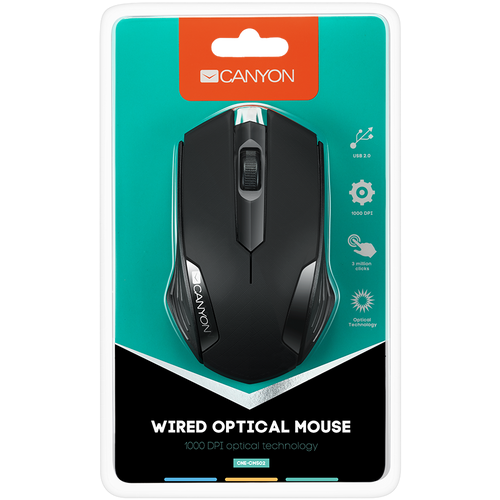 CANYON Optical wired mice, 3 buttons, DPI 1000, Black slika 4