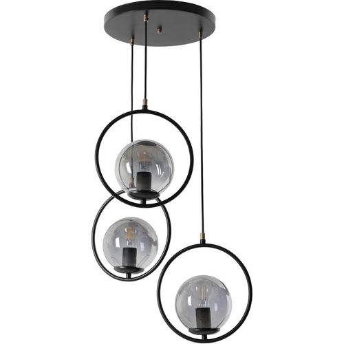 Ring 3 Lü Tepsili Füme Camlı Siyah Sarkıt Black Chandelier slika 2