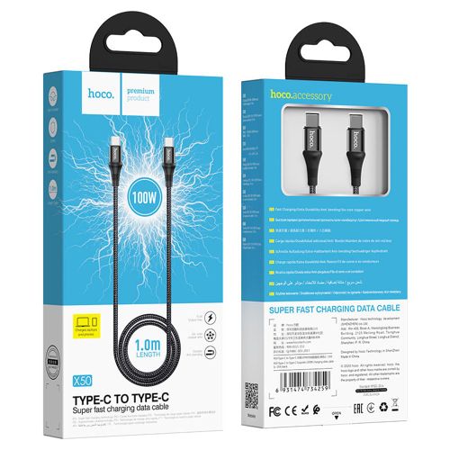 HOCO Kabel za punjenje (X50 Exquisito) USB Type-C na USB Type-C PD 100W 5A 1.0m crni slika 1