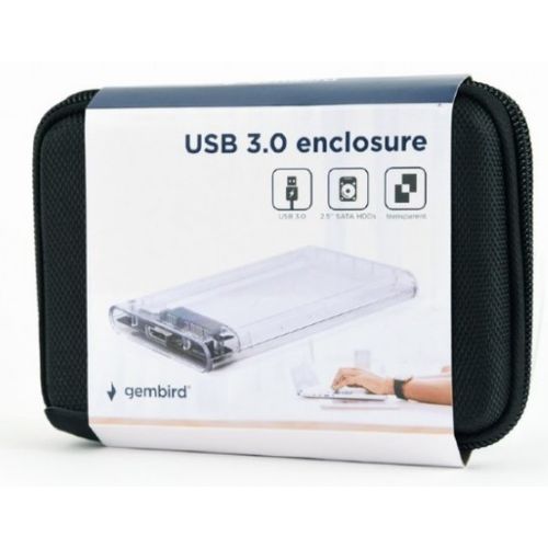 EE2-U3S9-6 Gembird USB 3.0 Externo kuciste za 2.5 SATA hard diskove 9,5mm transparentni + futrola A slika 1