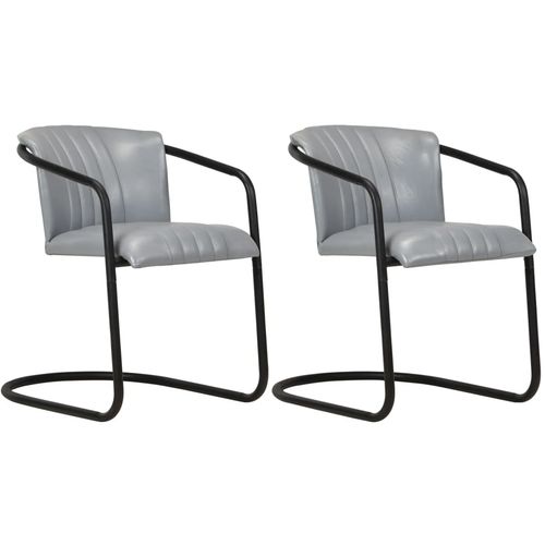 Blagovaonske stolice od prave kože 2 kom sive slika 1
