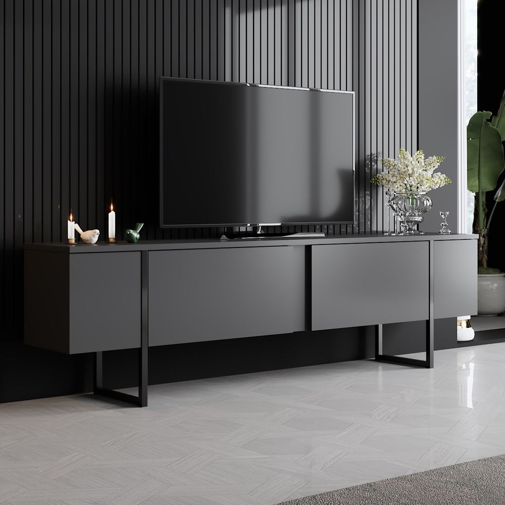Luxe - TV komoda sa metalnim nogama (tamno siva / antracit) slika 1