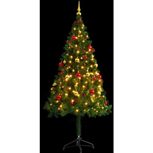 Umjetno božićno drvce ukrašeno s kuglicama i LED žaruljicama 180 cm zeleno slika 3