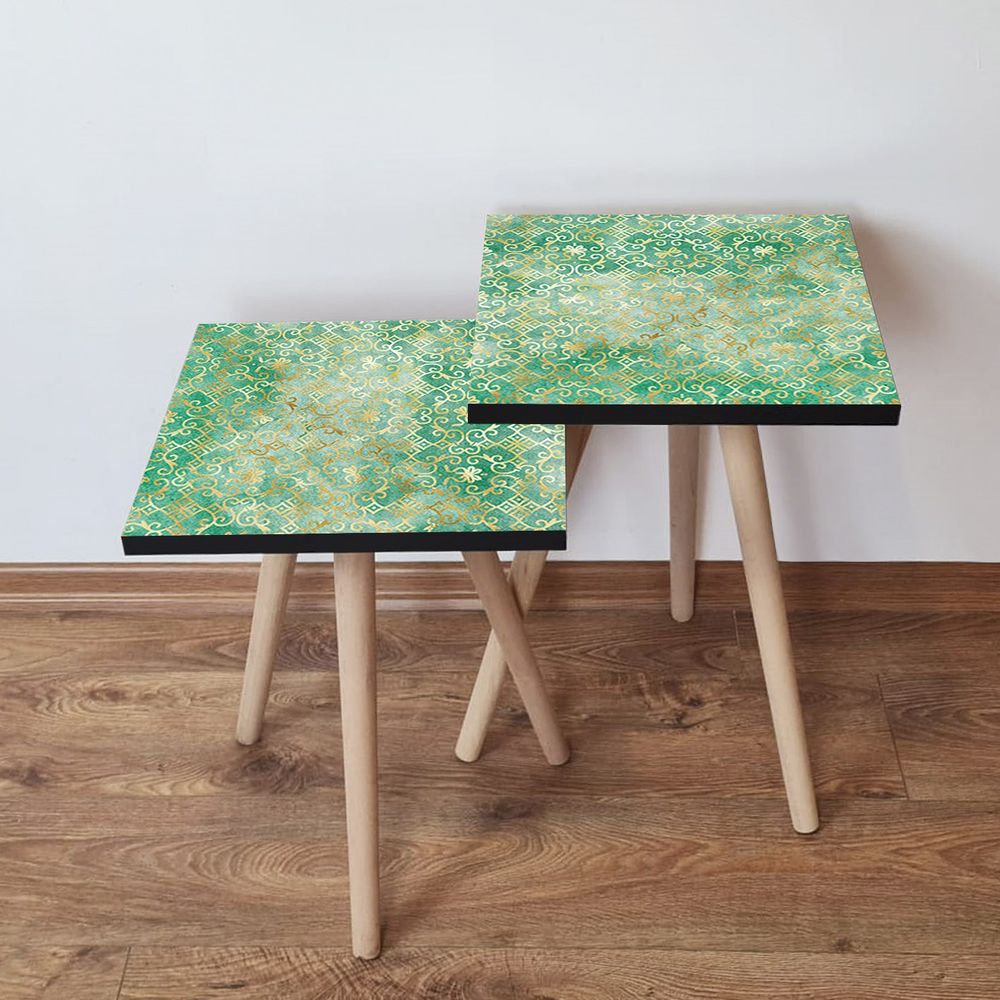Nesting stolovi 2Shp245 - (2 komada) - boje: zelena, bijela, zlatna slika 1