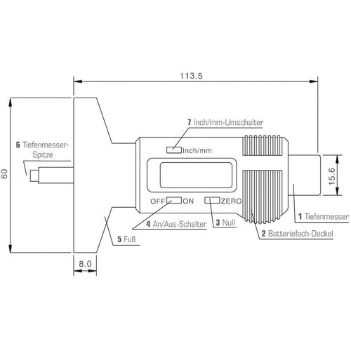 DINO 130005 mjerač profila guma digitalni  Mjerno područje dubine 25.4 mm (max) slika 2