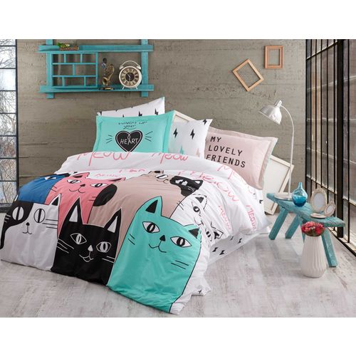 Love Cats - Pink Pink
White
Turquoise
Pink
Blue
Brown Poplin Single Quilt Cover Set slika 1