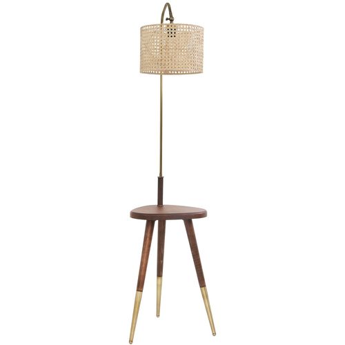 Demet Eskitme Lambader Silindir Rattan Abajurlu Copper Floor Lamp slika 3