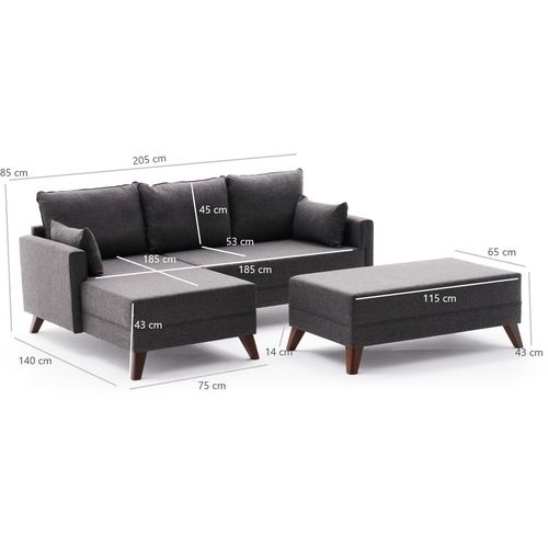 Atelier Del Sofa Kutna garnitura na razvlačenje, Antracit, Bella Mini Corner Sofa Left - Anthracite slika 8