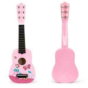 Eco Toys Drvena Gitara za Decu sa Metalnim Žicama – Pink