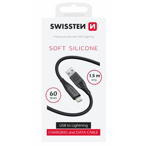 SWISSTEN kabel USB/Lightning, SOFT SILICONE, 3A, 60W, 1.5m, crni slika 1