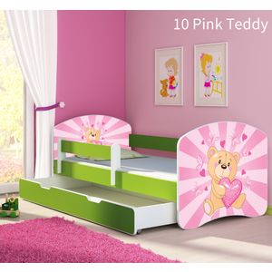 Dječji krevet ACMA s motivom, bočna zelena + ladica 180x80 cm 10-pink-teddy-bear