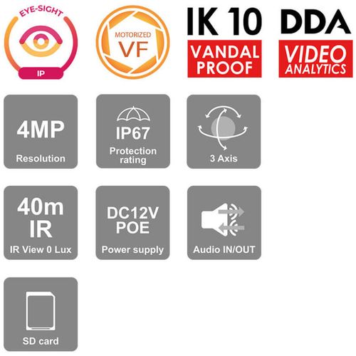 PROVISION-ISR IP Dome kamera 4MP, IR 40m, 2,8-12mm, DDA, IP67; IK1; PoE slika 4