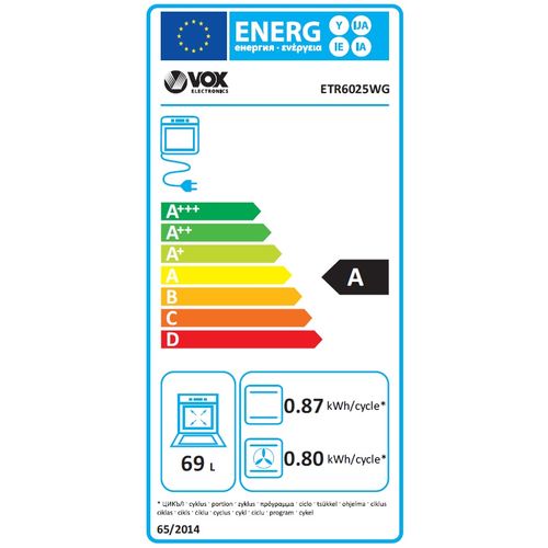 Vox ETR 6025 WG Električni šporet sa ringlama, Ventilatorska rerna, Širina 60 cm, Bela boja slika 5