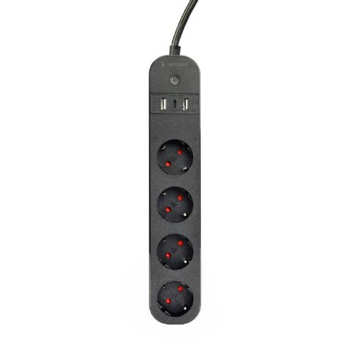 TSL-PS-S4U-01 Gembird pametni produzni kabl sa USB punjenjem, 4 uticnice, 1,5m crni slika 1