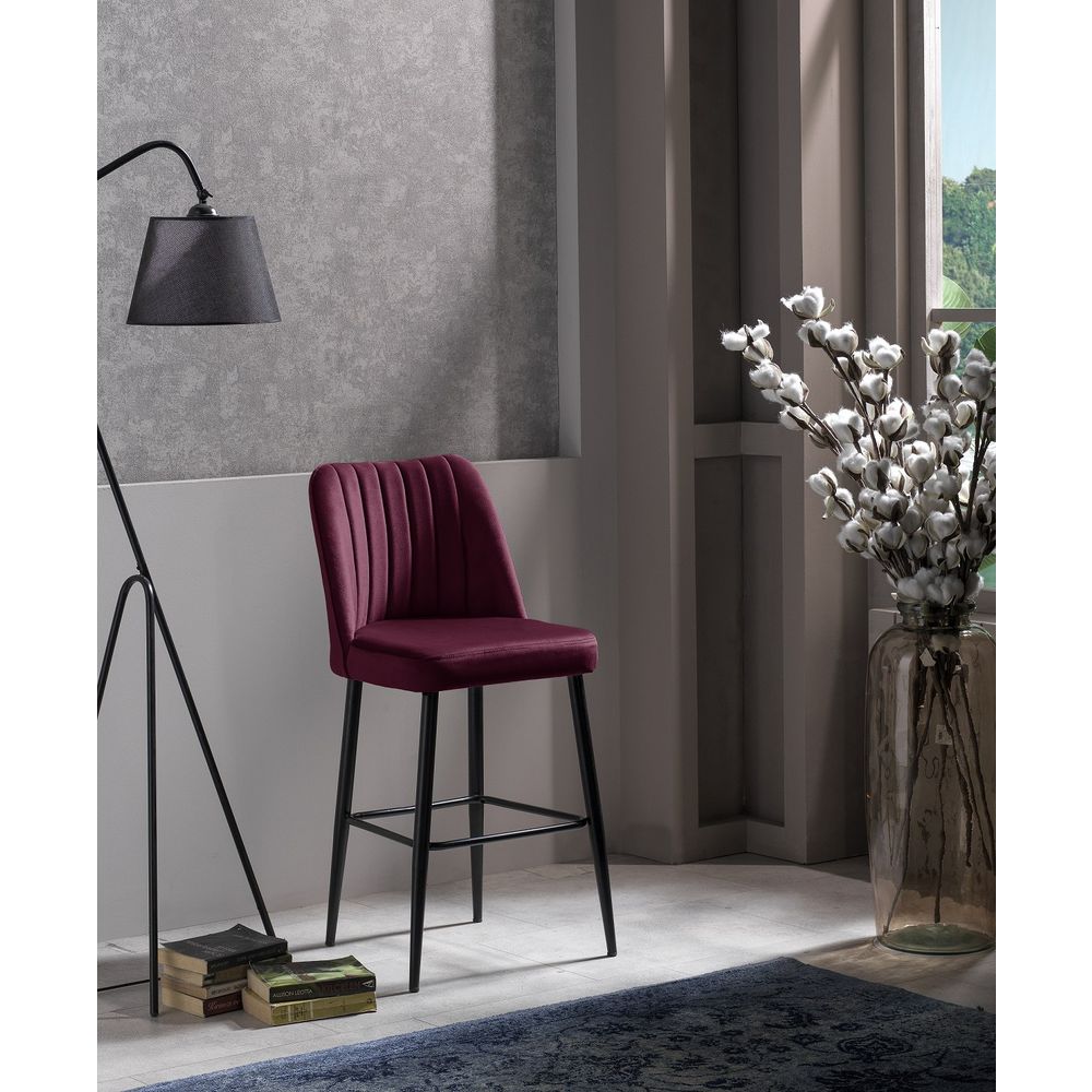 Vento - Set od 4 Barske Stolice u Boji Claret Crvene sa Crnim Metalnim Nogama slika 1