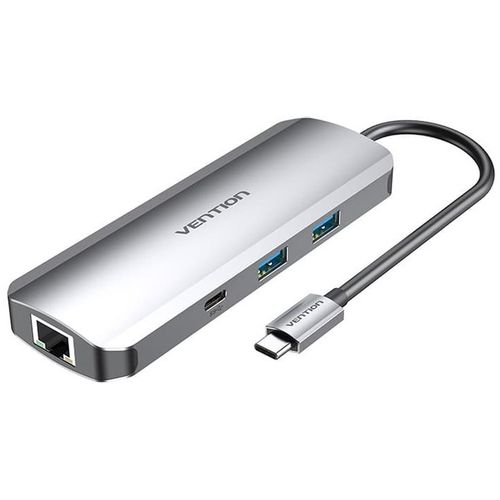 9 u 1 USB-C na HDMI/USB-C/USB x2/RJ45/SD/TF/TRRS/3,5mm - Sivi slika 1