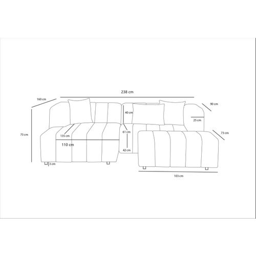 Beyza Mini Right - Krem Ugaona Sofa slika 10