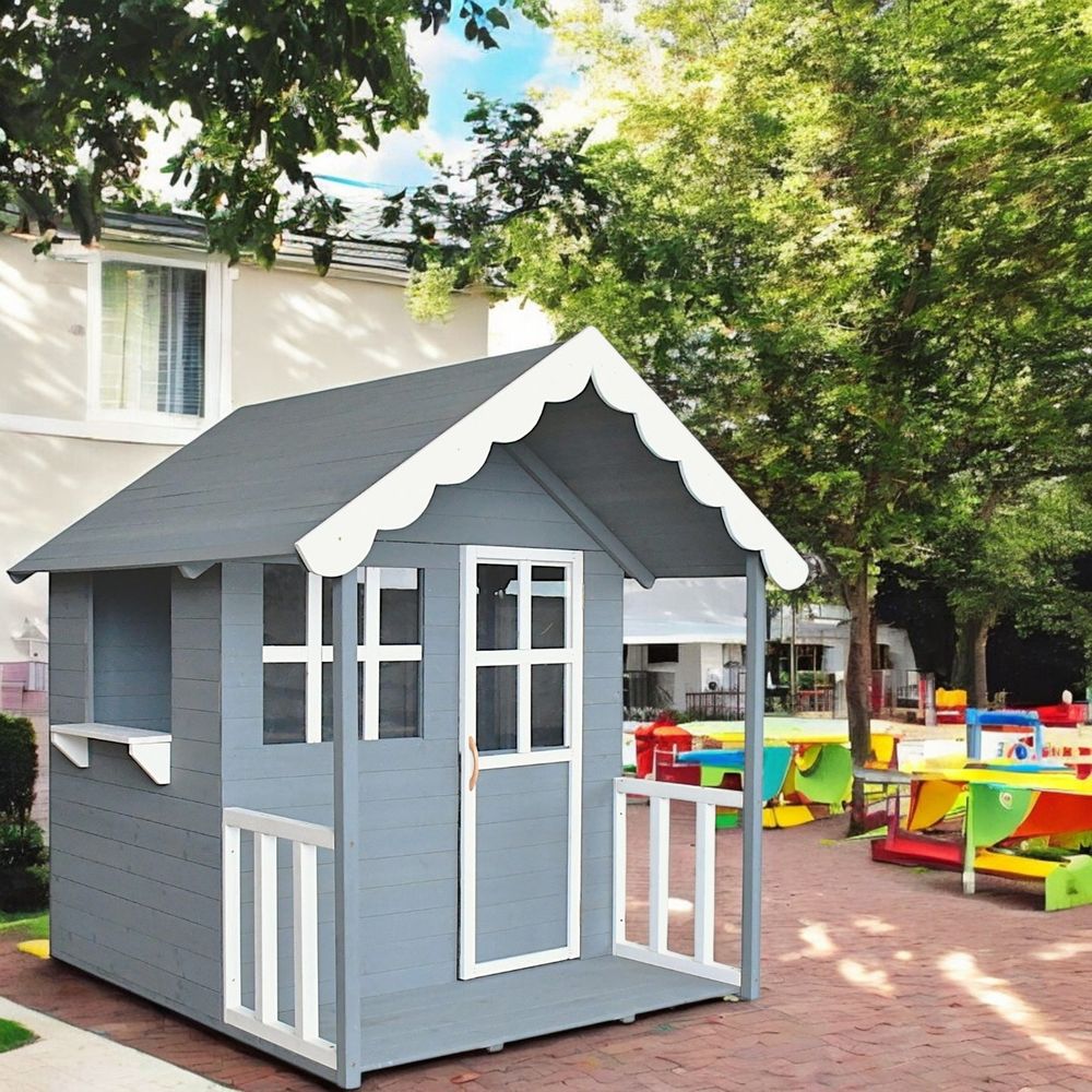 Kinder Home Drvena dječija kućica 139x143.5x149cm, Siva slika 5