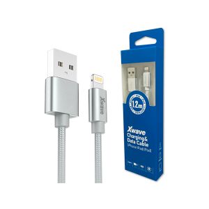 Xwave Kabl USB IPHONE 1.2m 3A,lightning aluminium,upleteni srebrni