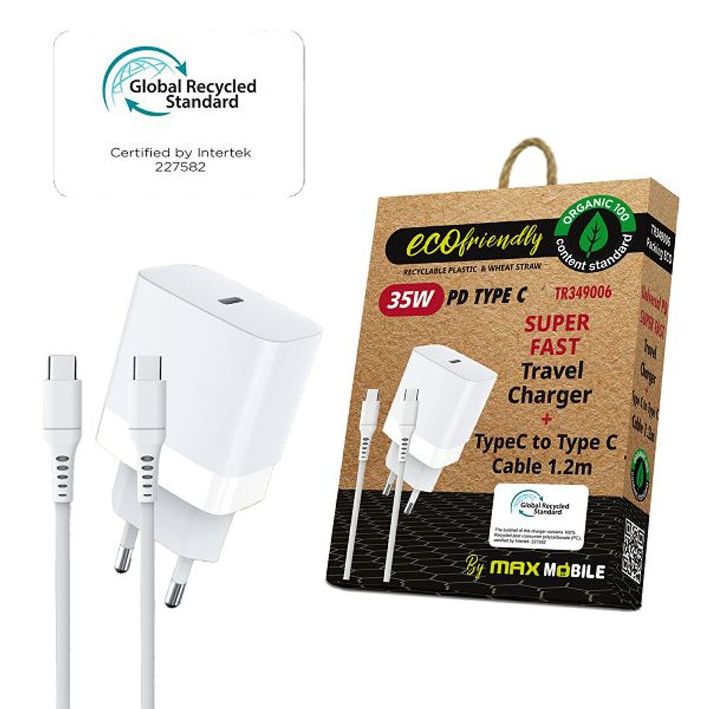 MAXMOBILE KUĆNI PUNJAČ PD SUPER FAST CHARGE 2U1 TYPEC+KABEL TR349006,GRS,35W ECO slika 1