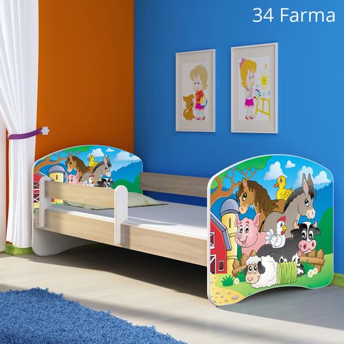 Dječji krevet ACMA s motivom, bočna sonoma 140x70 cm - 34 Farm slika 1